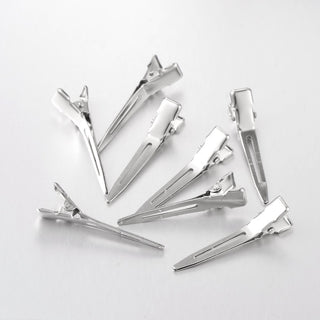 Alligator Hair Clip Findings (Packed 25).  45 x 10mm.  (Platinum Color)