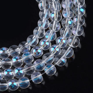AB Electroplated over Transparent Glass Beads Strands, 6mm, Hole: 1mm; about 40 Beads