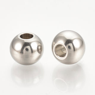 6mm Round Spacer Bead (304 Stainless Steel).  Stainless Color.  *Packed 25 Beads.