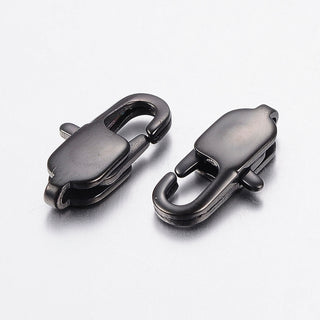 304 Stainless Steel Lobster Claw Clasps, Black, 16x8x3mm, Hole:  *(Packed 2)