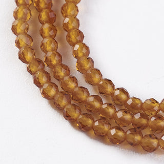 Glass Beads, Faceted, Round, Deep Goldenrod, 2x2mm, Hole: 0.4mm, about 193~197 Beads.