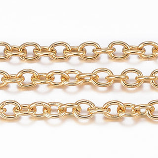 304 Stainless Steel Cable Chains, Soldered, Oval, Real 18K Gold Plated, 2x1.5x0.4mm*Sold by the Foot
