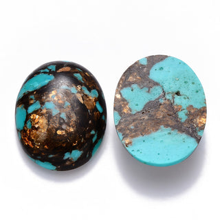 Cabochon (Semi Precious Howlite (Resembling Turquoise), and Bronzite) 40x30x7.5~8.5mm