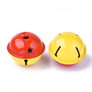 Bells (Iron).  Two Tone (Red/Yellow).  33.5 x 40mm.  Hole 8 x 3mm.  (Packed 10 Bells)