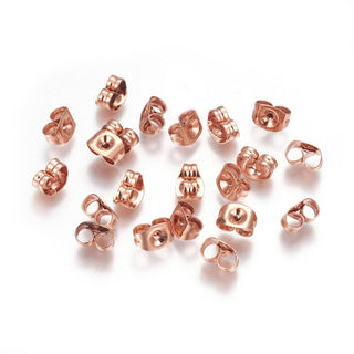 304 Stainless Steel Ear Nuts, Rose Gold, 6x4.5x3.5mm, Hole: 0.9mm.  (Packed 20)