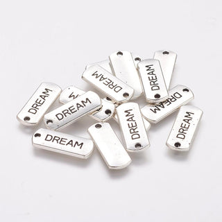 "Dream" Charm. (Rectangle shape). Antique Silver, 8x21x2mm, Hole: 2mm  (See Drop down for Options)