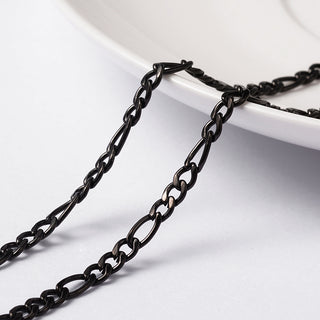 304 Stainless Steel Figaro Chains, Unwelded, Electrophoresis Black, 4x3x0.8mm & 6.5x3x0.8mm,  *Sold by the Foot