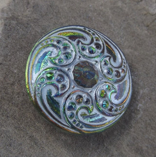 Button (Czech Glass) Irredescant Swirl  18mm Diam (sold individually) - Mhai O' Mhai Beads
 - 1