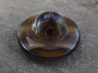 Button (Czech Glass)  Tan Stripes.  13 mm Diam. (sold individually) - Mhai O' Mhai Beads
 - 2