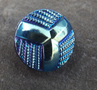 Button (Czech Glass)  Irredescant Blue.  12 mm Diam. (sold individually) - Mhai O' Mhai Beads
 - 1