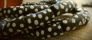 African Hand Painted Glass Tube Beads (Black and White Polka Dot)  *3 beads