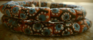 African Hand Painted Glass Tube Beads (Floral Look on Brown/Orange Base)  *3 beads