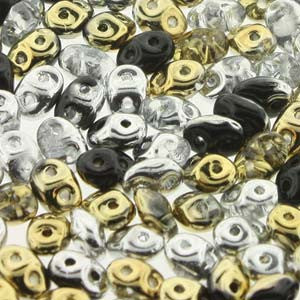 SuperDuo Mix *Silver and Gold  (Czech)  2.5 x 5mm  *24 gr tube