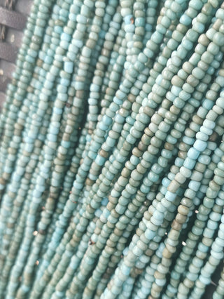 Glass Indonesian / Bali Beads. (Best seller!   Shades of Teals) Size 6 Seed Bead Size.  40 inch strand.  Approx 400 beads/ strand