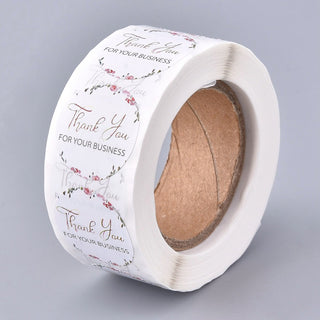 "Thank You For Your Business"- Self Adhesive Paper Label Tag Stickers,  (Floral Pattern Edging).  *Round.  about 500pcs/roll