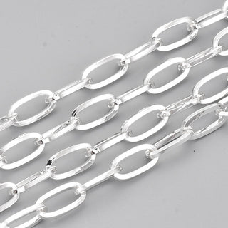 304 Stainless Steel Paperclip Chains, Drawn Elongated Cable Chains, Silver Color Plated, 12x6x1.2mm, Sold by the Foot