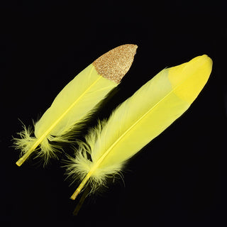 Goose Feather Dyed, with Glitter Powder, Yellow, 170~220x41~51mm.  Sold Individually.