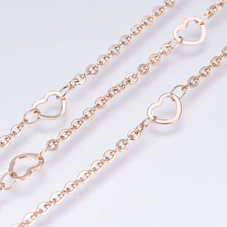304 Stainless Steel Cable Chains, with Heart Link, Soldered. Flat Oval, Rose Gold Size: about heart: 5x6.4x0.4mm, link: 2x1.9x0.3mm; reel: 6.59x6.13cm *Sold by the Foot