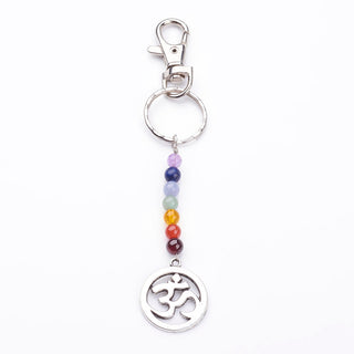"OHM" Chakra Keychain with Genuine Gemstones.  Approx: 140mm long, ring: 25x3mm, clasp: 39x18x7mm, pendant: 83x25.5x6.5mm. Sold Individually