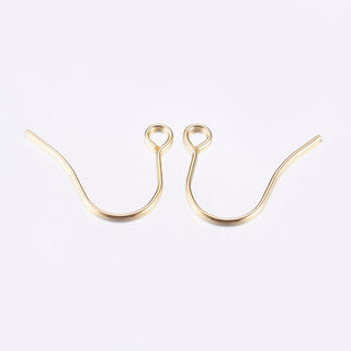 18k GOLD Plated. 304 Stainless Steel Earring Hooks, Ear Wire, with Horizontal Loop, Golden, 18x15mm, Hole: 2mm, Pin: 0.7mm(Packed 10 Earwires)