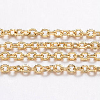 304 Stainless Steel Cable Chains, Soldered, Oval, Real 18K Gold Plated, 2x1.5x0.4mm*Sold by the Foot