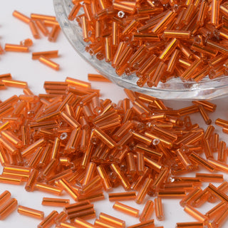 Silver Lined Glass Bugle Beads, Orange Red, 6~7x1.5~2mm, Hole: 0.5mm(approx 15gr)