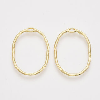 Alloy Open Back Bezel Pendants, Organic Shape Vertical Oval, Light Gold, 30x21.5x1.5mm, Hole: 3x1mm (Packed 5)