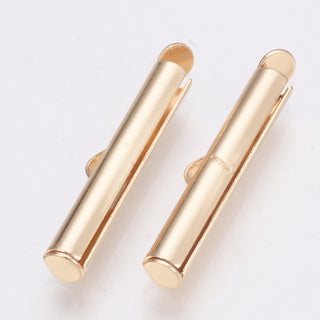 Brass Slide On End Clasp Tubes, Slider End Caps, Light Gold, 6x25x4mm, Hole: 1x3mm, Inner Diameter: 3mm(Packed 20 Clasps)