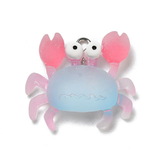 Opaque Resin CRAB Pendant/ Charm, with Platinum Tone Iron Loops, Frosted, Sky Blue, 23x26x7mm, Hole: 2mm.  Sold Individually.