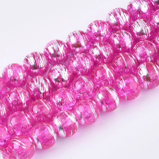 Drawbench Glass Round (Pink with Silver Banding)  15" strand (6 mm Beads)