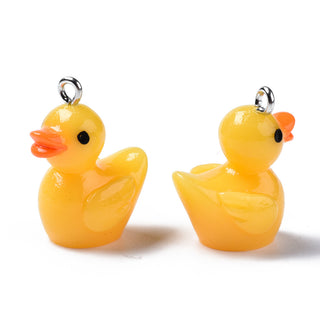 Opaque Resin Golden Duck Charm/ Pendant, with Platinum Tone Iron Loop, 22~23x16.5x13.5mm, Hole: 2mm Sold Individually.
