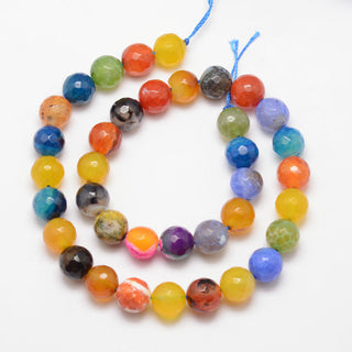 Agate *Faceted. Fire Crackle Agate. (10 mm Size  Rounds) Mixed Strand. (16" strand).  Approx 37 Beads.