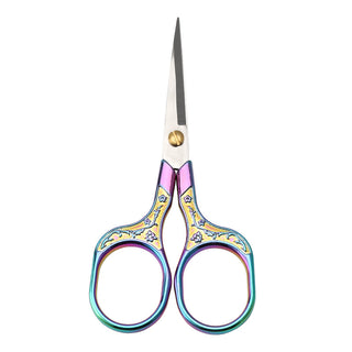 Plum Pattern Stainless Steel Scissors, Embroidery Scissors, Sewing Scissors, with Zinc Alloy Handle, Rainbow, 12.6x5.8cm. Sold Individually.