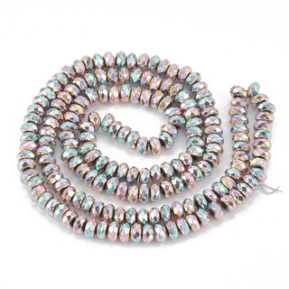 Electroplate Non-magnetic Hematite Beads Strands, Faceted, Rondelle, Rainbow Plated, 4x2mm, Hole: 1mm, *Approx 170 Beads.