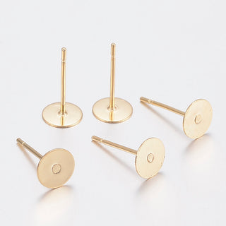 Earring Post.  24K Gold Plated. 304 Stainless Steel.  Flat Pad. (packed 10).  4mm size Pad.