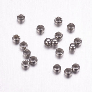 316 Surgical Stainless Steel Crimp Beads, Rondelle, Stainless Steel Color, 2x1.5mm, Hole: 1mm.  (50 Crimps)