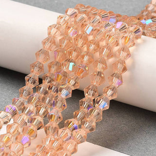 Transparent Electroplate Glass Beads Strands, AB Color Plated, Faceted, Bicone, Sandy Pink Brown, 2.9~3.3x2.5mm, Hole: 0.7mm, about 145~150pcs/strand,