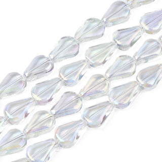 Electroplate Glass Beads Strands, Half Plated, Teardrop,11x8x3.5mm, Hole: 0.9mm.  Approx 60 Beads.  *SeeColor Finish Options