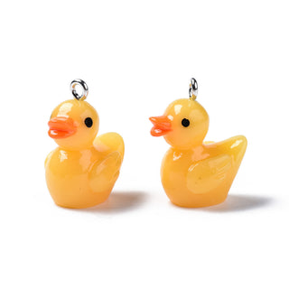 Opaque Resin Golden Duck Charm/ Pendant, with Platinum Tone Iron Loop, 22~23x16.5x13.5mm, Hole: 2mm Sold Individually.