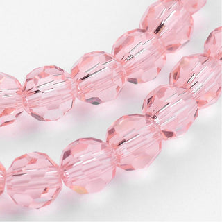 Faceted(32 Facets) Glass Beads Strands, Round, Pink, 8mm, Hole: 1mm, approx 35 Beads.