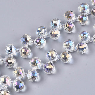 Transparent Glass Beads Strands, Top Drilled Beads, AB Color Plated, Faceted Teardrop, Clear, Teardrop: 9.5x8mm, Hole: 0.8mm, Beads: 3~4x2.5~3.5mm, about 95pcs/strand, 21.65 inch(55cm)