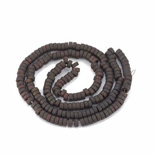 Electroplate Non-magnetic Hematite Beads Strands, Matte Style, Donut, Exotic Earth Gunmetal Plated, 4x2mm, Hole: 2.5mm, about 200 beads/ strand.