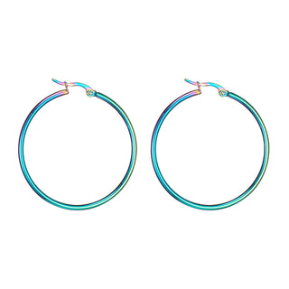 304 Stainless Steel Big Hoop Earrings, Hypoallergenic Earrings, Ring Shape, Rainbow Color, 12 Gauge, 44~46x2mm, Pin: 0.7~1.3x0.68mm (One pair)
