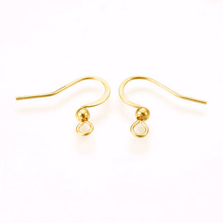 316 Surgical Stainless Steel Earring Hooks, Ear Wire, Genuine 18k Gold Plated, 16x16~19.5x3mm, Hole: 2mm, Pin: 0.7mm*Packed 10 (5 Sets)