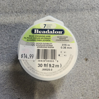 Beadalon 7 strand.  .015 in. 0.38mm.   Silver Color.  30Ft