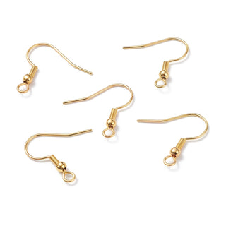 304 Stainless Steel Earring Hooks, Ear Wire, with Horizontal Loop, Real 18K Gold Plated, 20x20x3mm, Hole: 2mm, Pin: 0.7mm  *Packed 20 (10 Sets)