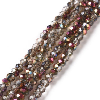 Electroplate Glass Bead Strands, Half Plated, Faceted, Rondelle, Copper Plated, 3x2mm, Hole: 1mm,  (Approx 165 Beads)