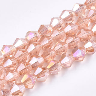 Bicone (Glass)  *Electroplated AB Plated Pink. 6mm size.  (approx 45 beads strand).