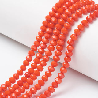 Crystal (Chinese) *Faceted Rondelle  (Orange Red)   4 x 3mm.   Approx 145 Beads on an 18" Strand.
