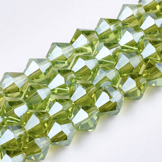 Bicone (Glass)  *Electroplated AB Plated Pearl Luster Light Green. 6mm size.  (approx 45 beads strand).